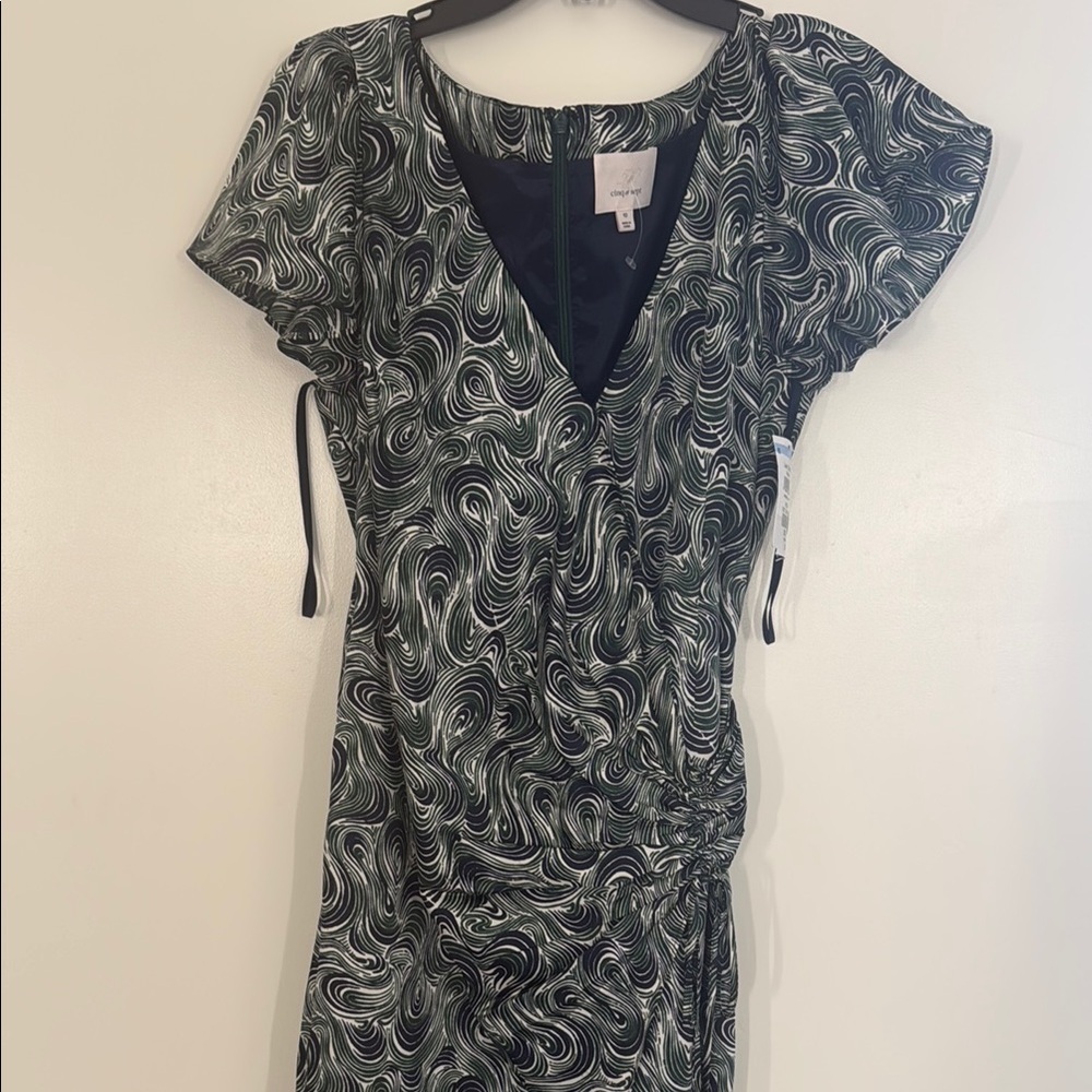 Cinq a Sept Green Sheath Midi Dress with Flutter Sleeves - Picture 6 of 8